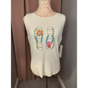 NWT Sweaterworks Sleeveless Embellished Flip Flop Summer Knit Sz XL Stein Mart